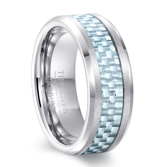 Geometric Electroplated Tungsten Steel Ring With Black And Blue Carbon Fiber Design For Men And Women Wholesale