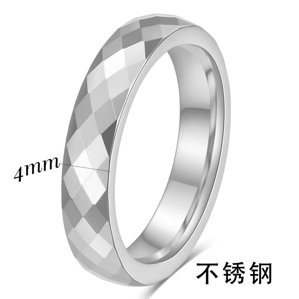 Geometric Faceted Rhombus Stainless Steel Couple Rings With Threecolor Electroplated Finish Unisex Simple Jewelry
