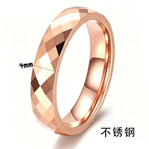 Geometric Faceted Rhombus Stainless Steel Couple Rings With Threecolor Electroplated Finish Unisex Simple Jewelry