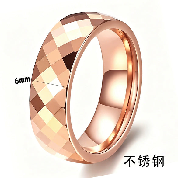 Geometric Faceted Rhombus Stainless Steel Couple Rings With Threecolor Electroplated Finish Unisex Simple Jewelry