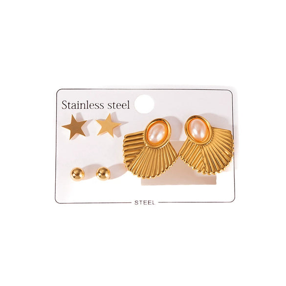 Geometric Fanshaped Textured Titanium Steel Earrings For Women With Electroplating Design