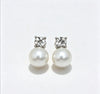 Geometric Faux Pearl Drop Earrings With Fourprong Cubic Zirconia Accents And Stainless Steel Posts For Women