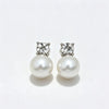 Geometric Faux Pearl Drop Earrings With Fourprong Cubic Zirconia Accents And Stainless Steel Posts For Women