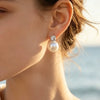 Geometric Faux Pearl Drop Earrings With Fourprong Cubic Zirconia Accents And Stainless Steel Posts For Women
