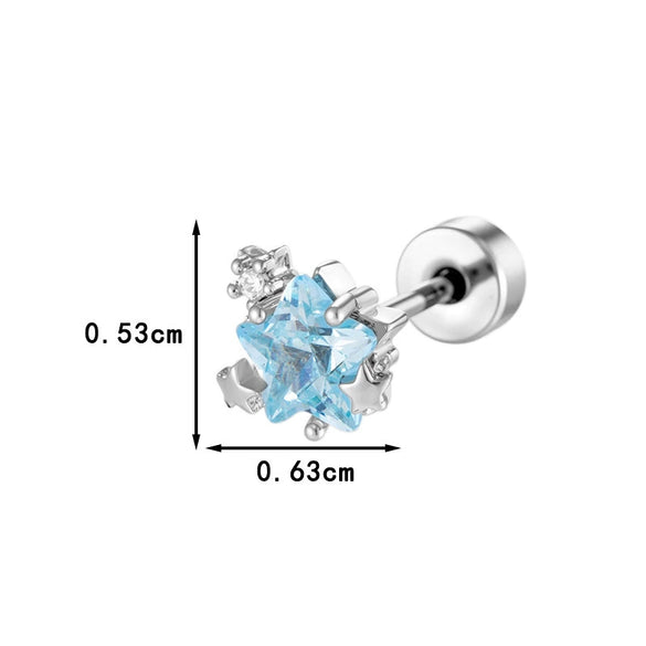 Geometric Fivepointed Star Metal Earrings Set With Zirconia For Unisex Piercing