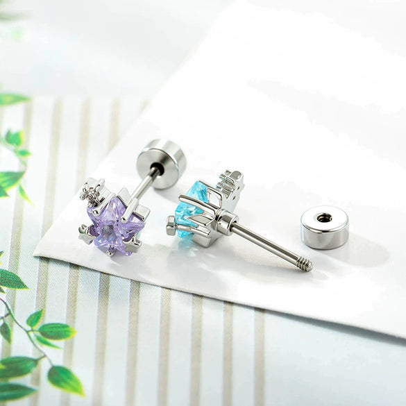 Geometric Fivepointed Star Metal Earrings Set With Zirconia For Unisex Piercing