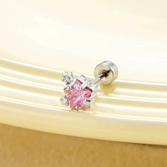 Geometric Fivepointed Star Metal Earrings Set With Zirconia For Unisex Piercing