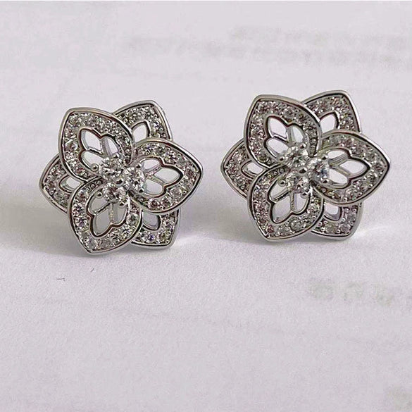 Geometric Flower Zircon Earrings In Electroplated Copper Minimalist Fashion Jewelry For Women