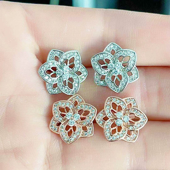 Geometric Flower Zircon Earrings In Electroplated Copper Minimalist Fashion Jewelry For Women