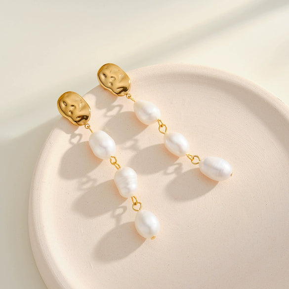Geometric Freshwater Pearl Stainless Steel Vacuum Gold Plated Earrings For Women Simple Elegant Style