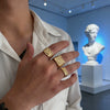 Geometric Goldplated Alloy Ring With Irregular Textured Design And Polished Finish Unisex Fashion Jewelry
