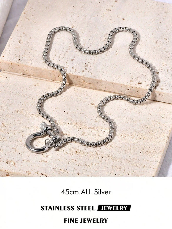 Geometric Goldplated Titanium Steel Carabiner Pendant Pearl Strand Necklace For Women In Light Luxury Style