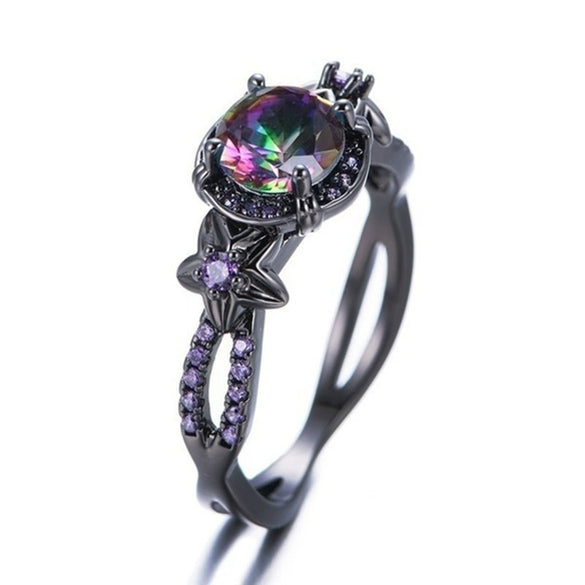 Geometric Gunmetal Electroplated Ring With Purple Zircon Inlay Unisex Fashion Jewelry