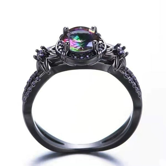 Geometric Gunmetal Electroplated Ring With Purple Zircon Inlay Unisex Fashion Jewelry