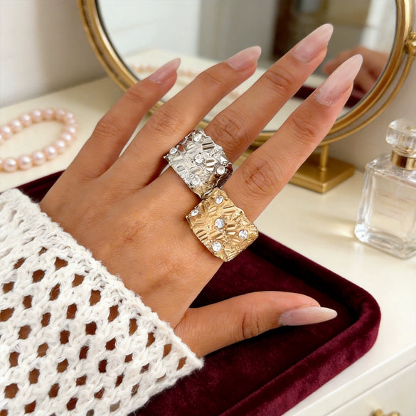 Geometric Heart And Diamond Pattern Zinc Alloy Rings With Polished Finish Fashion Jewelry Accessories For Women