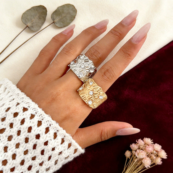Geometric Heart And Diamond Pattern Zinc Alloy Rings With Polished Finish Fashion Jewelry Accessories For Women