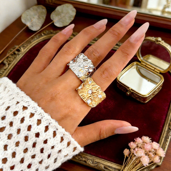 Geometric Heart And Diamond Pattern Zinc Alloy Rings With Polished Finish Fashion Jewelry Accessories For Women