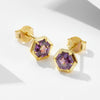 Geometric Hexagonal Amethyst Zircon Sterling Silver Women's Earrings With Diamond Design And Treatment