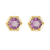 Geometric Hexagonal Amethyst Zircon Sterling Silver Women's Earrings With Diamond Design And Treatment