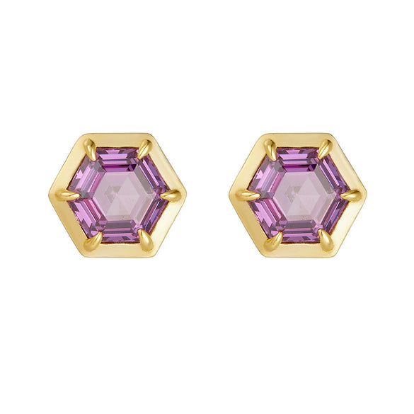 Geometric Hexagonal Amethyst Zircon Sterling Silver Women's Earrings With Diamond Design And Treatment
