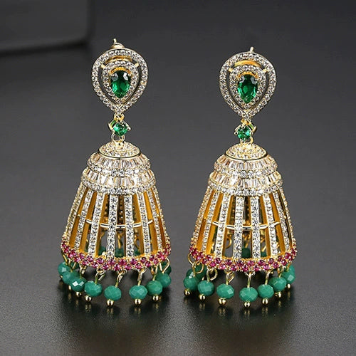 Geometric Hollow 3D Copper Earrings With Zircon Inlay Electroplated Retro Tassel Drop Design For Women