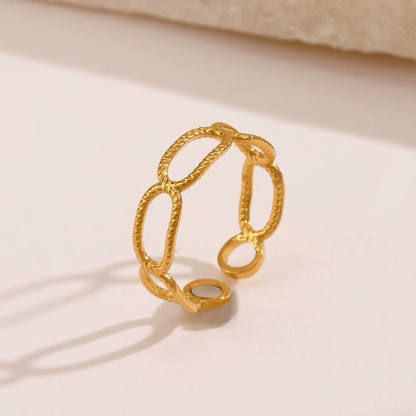 Geometric Hollow Titanium Steel And Stainless Steel Ring With Real Gold Electroplating For Women