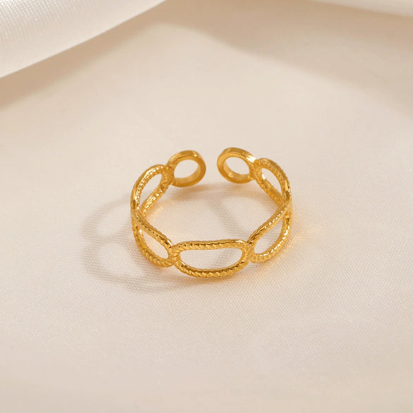 Geometric Hollow Titanium Steel And Stainless Steel Ring With Real Gold Electroplating For Women
