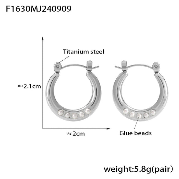 Geometric Imitation Pearl Open Ear Ring 316L Stainless Steel Rubber Beads 18K Gold Plated Earrings For Women