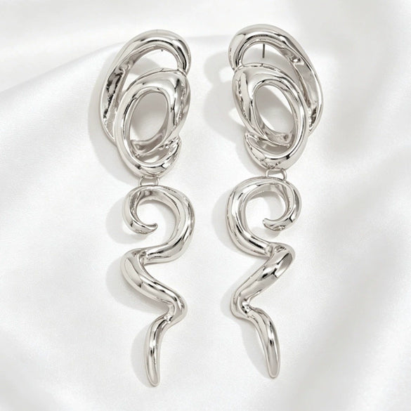 Geometric Irregular Alloy Hoop Earrings With Retro Spliced Design Old Money Style Fashion Jewelry For Women And Men