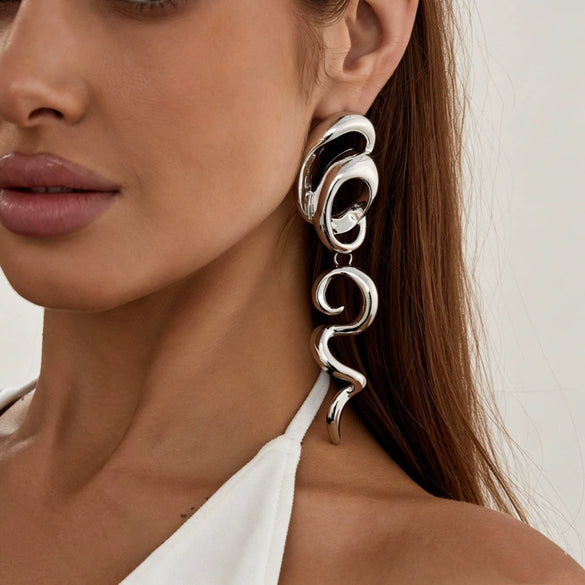 Geometric Irregular Alloy Hoop Earrings With Retro Spliced Design Old Money Style Fashion Jewelry For Women And Men