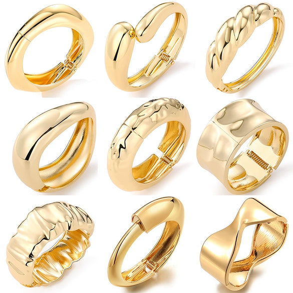 Geometric Irregular Exaggerated Metal Bracelet For Women With Electroplating And Liquid Metal Glow Surface And Water Drops Design