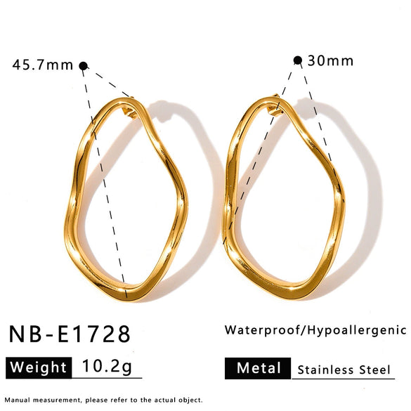 Geometric Irregular Stainless Steel Earrings With Vacuum Electroplated Gold Tone Finish For Women