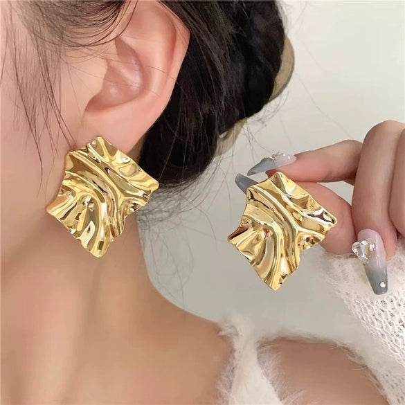 Geometric Irregular Statement Earrings With Mirror Finish Electroplated Alloy Design