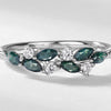 Geometric Leaves Green Moss Stone Agate S925 Silver Ring Retro Style Diamond Design