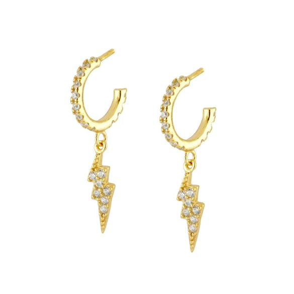 Geometric Lightning Earrings With Silver Needle And Micro Paved Zircon Copper Cute Natural Style Earrings For Women