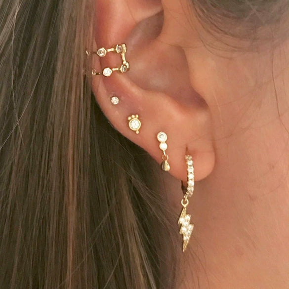Geometric Lightning Earrings With Silver Needle And Micro Paved Zircon Copper Cute Natural Style Earrings For Women