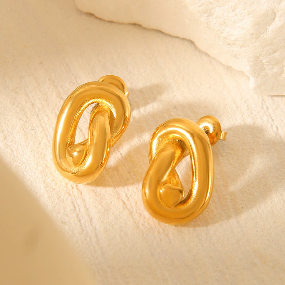 Geometric Line Twist Stainless Steel Women's Earrings With Electroplating Design
