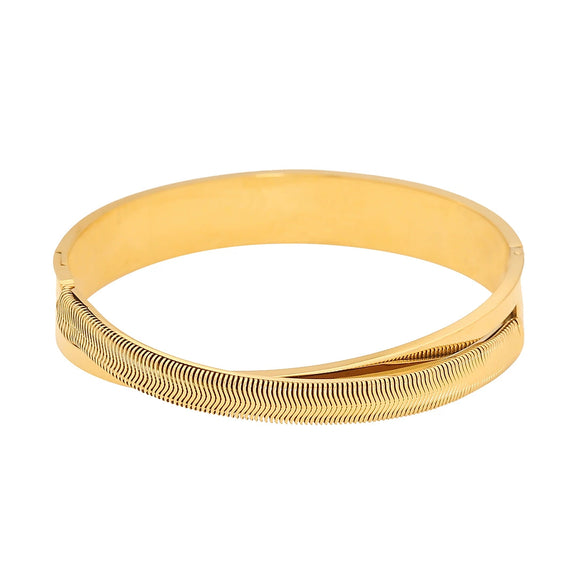 Geometric Lines Stainless Steel Bracelet With Golden Leaf Design Electroplated Jewelry