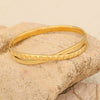 Geometric Lines Stainless Steel Bracelet With Golden Leaf Design Electroplated Jewelry