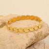 Geometric Lines Stainless Steel Bracelet With Golden Leaf Design Electroplated Jewelry