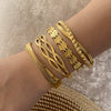 Geometric Lines Stainless Steel Bracelet With Golden Leaf Design Electroplated Jewelry