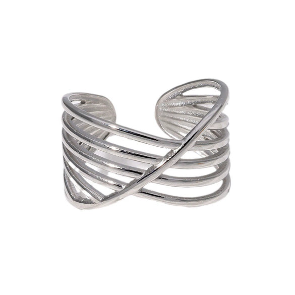Geometric Lines Stainless Steel Opening Ring For Women With Electroplating Treatment