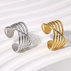 Geometric Lines Stainless Steel Opening Ring For Women With Electroplating Treatment