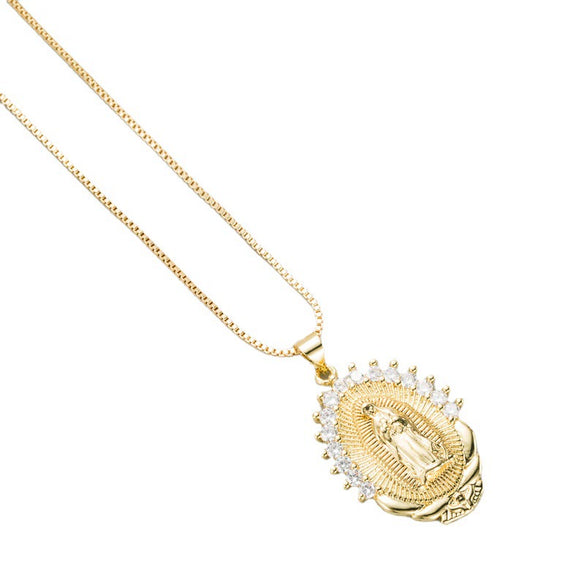 Geometric Lotus Portrait Halo Pendant Necklace With Gold Plated Copper And Zircon Inlay Snake Chain Fashion Jewelry