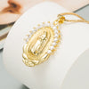 Geometric Lotus Portrait Halo Pendant Necklace With Gold Plated Copper And Zircon Inlay Snake Chain Fashion Jewelry