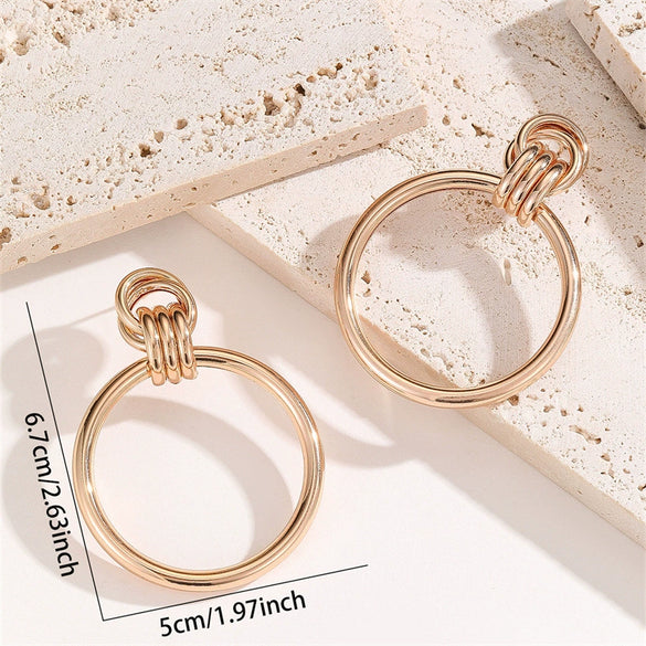 Geometric Metal Round Statement Earrings With Electroplated Finish Modern Fashion Jewelry Accessory