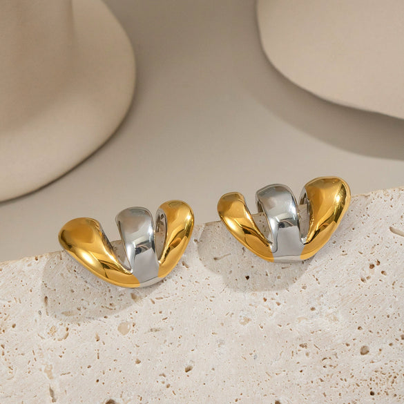 Geometric Minimalist Trendy Gold Colorblocking Stud Earrings In Stainless Steel With Electroplating