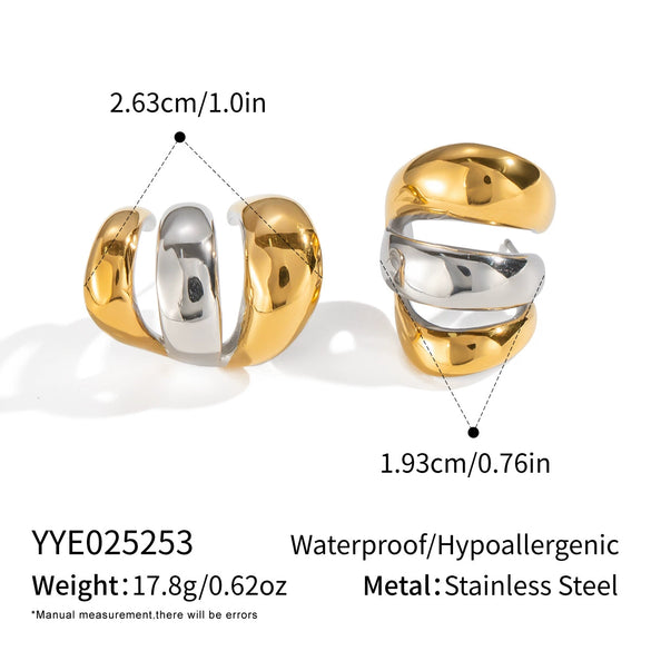 Geometric Minimalist Trendy Gold Colorblocking Stud Earrings In Stainless Steel With Electroplating