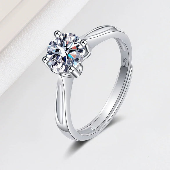 Geometric Moissanite Ring In 925 Sterling Silver With Four Claw Setting Electroplated Adjustable Open Band For Women