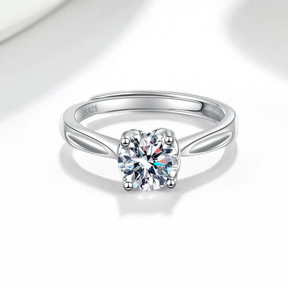 Geometric Moissanite Ring In 925 Sterling Silver With Four Claw Setting Electroplated Adjustable Open Band For Women